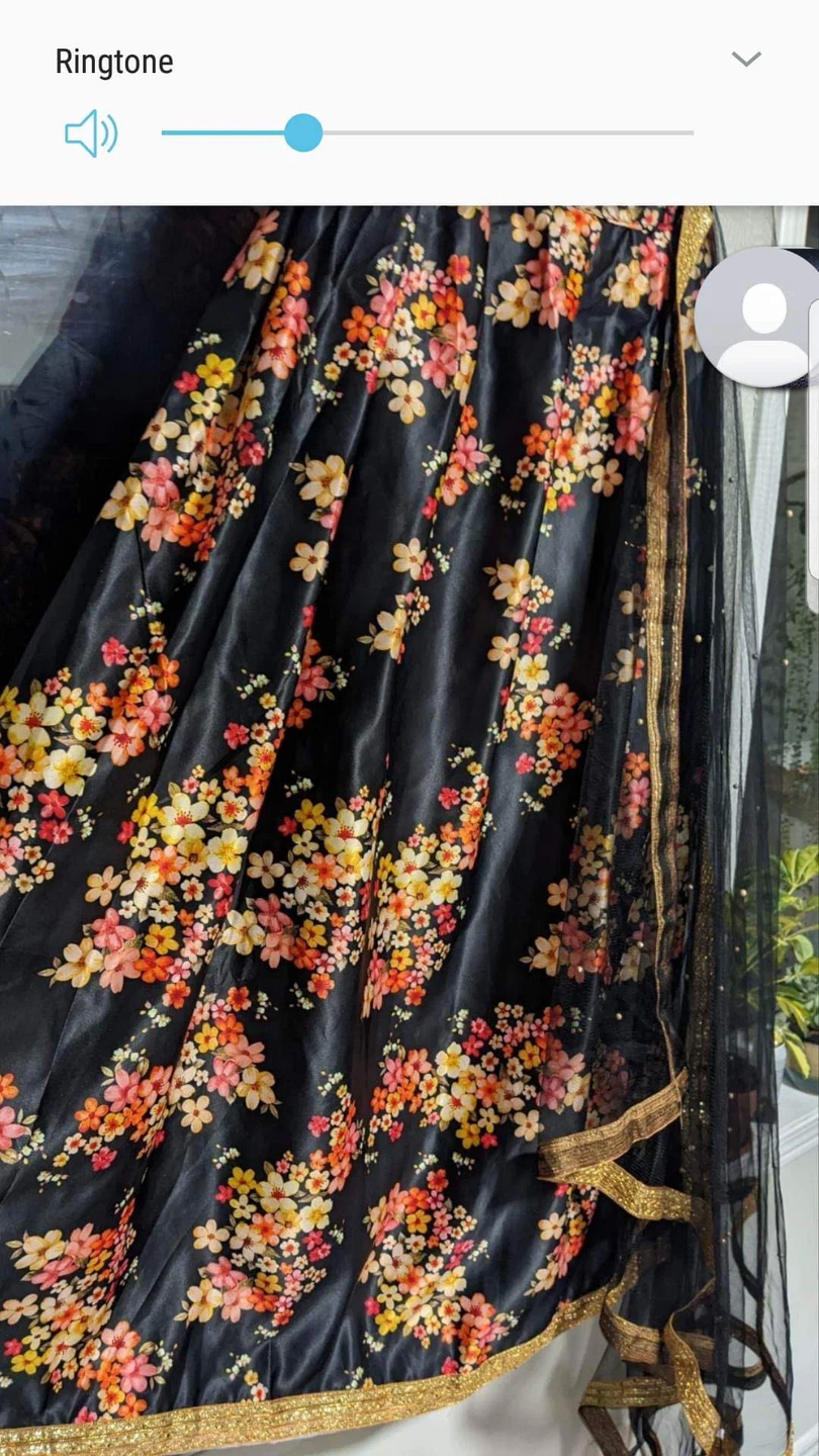 Black Floral Print lehenga semi stitched