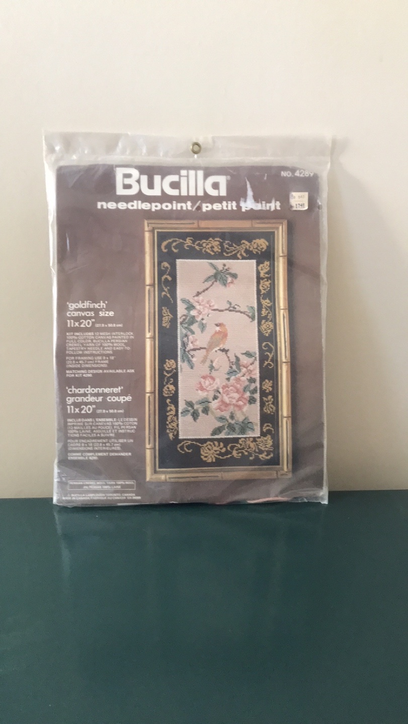 Vintage Bucilla Goldfinch Needlepoint Petit Point Kit 11x20"
