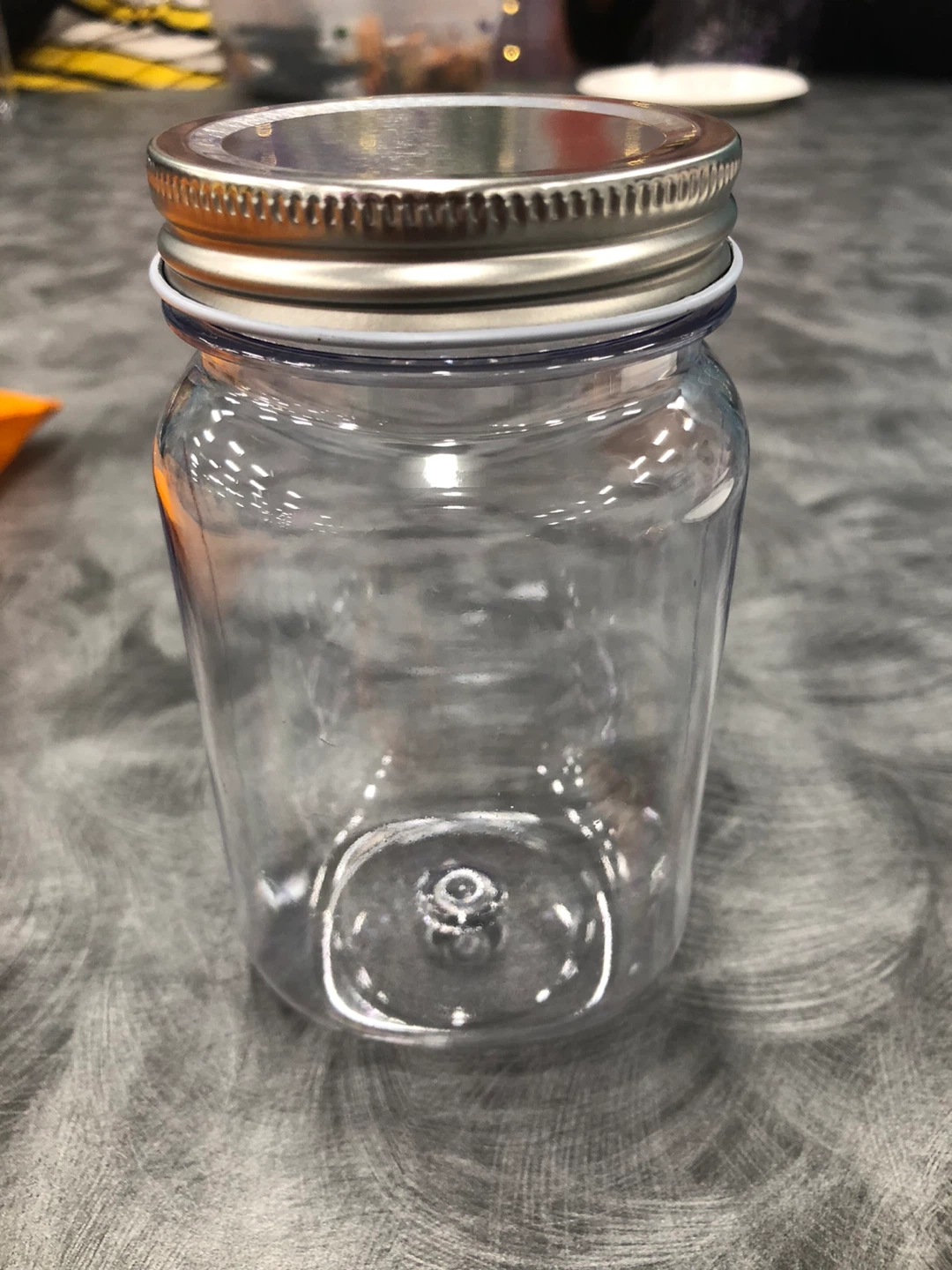 Clear Plastic Mason Jar with Metal Lid