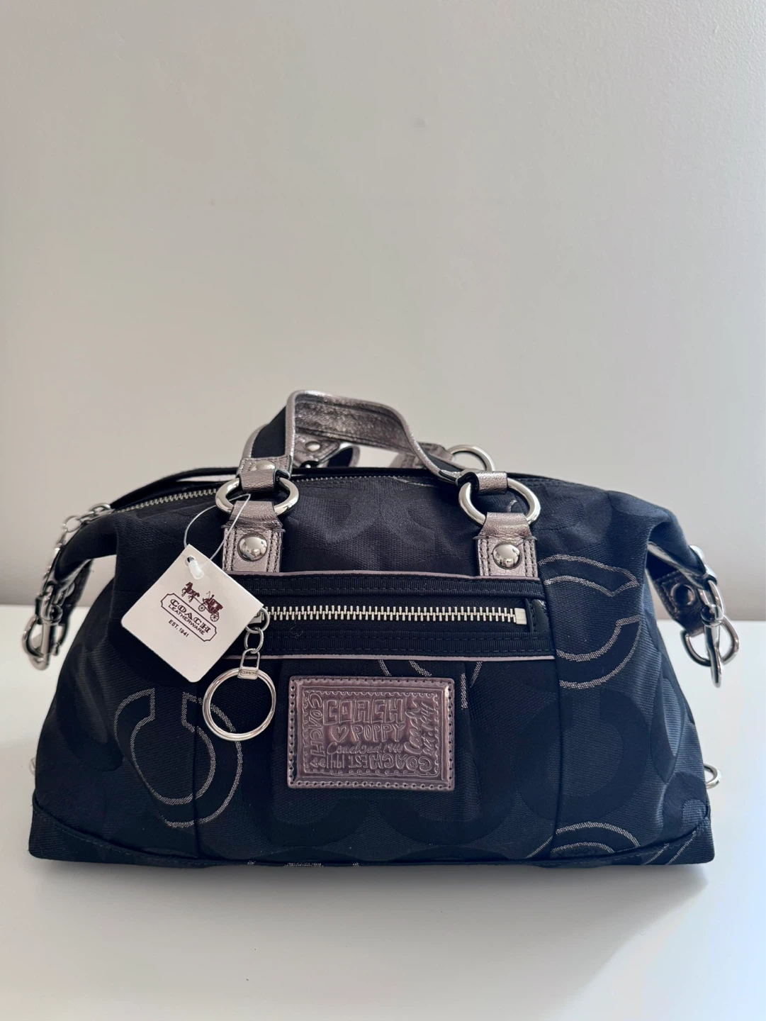 Coach Black Logo Satchel with Silver Accents