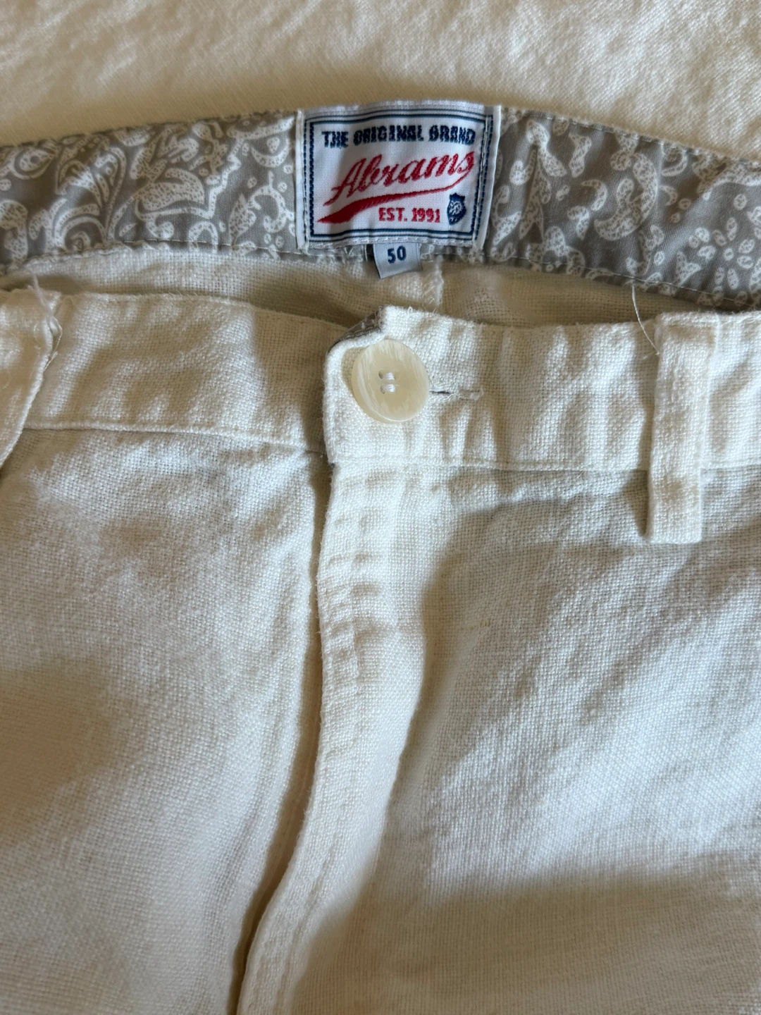 Abrams Men's White Linen Blend Pants Size 50