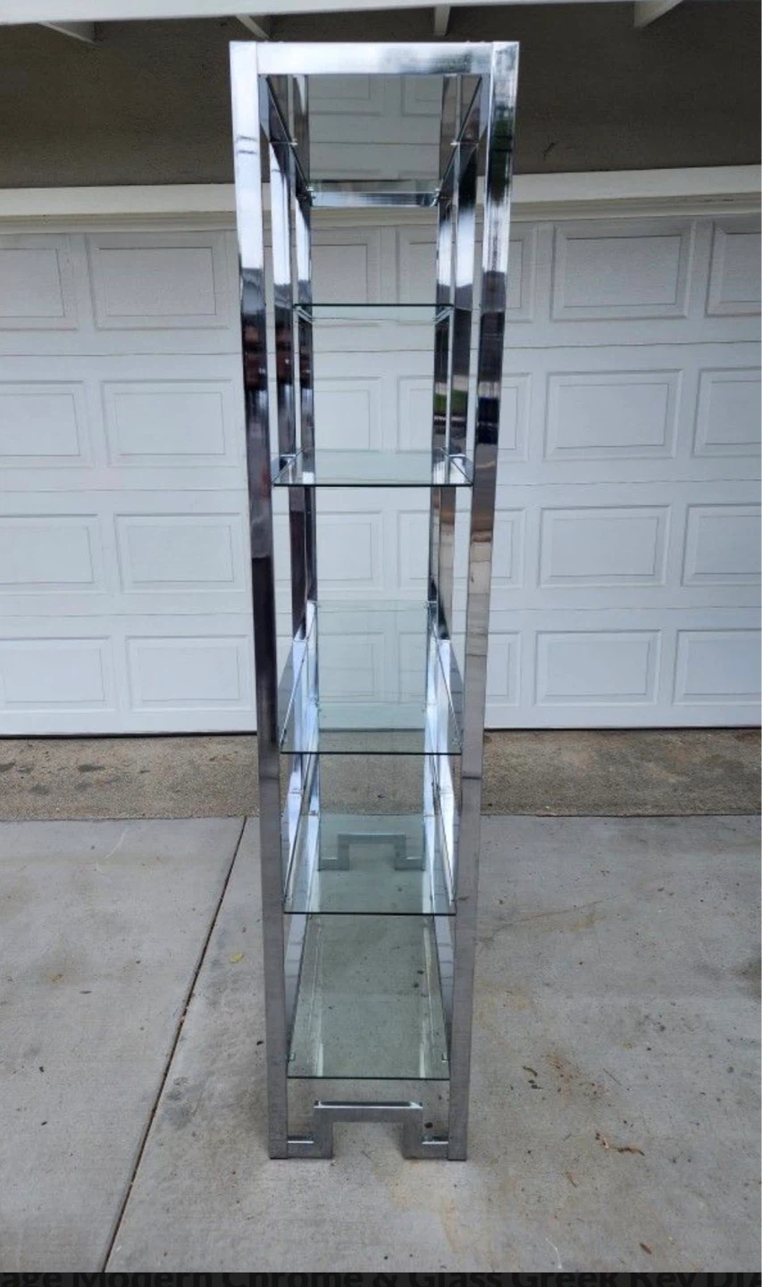1980s Milo Baughman Greek Key Chrome Etagere - photo 2