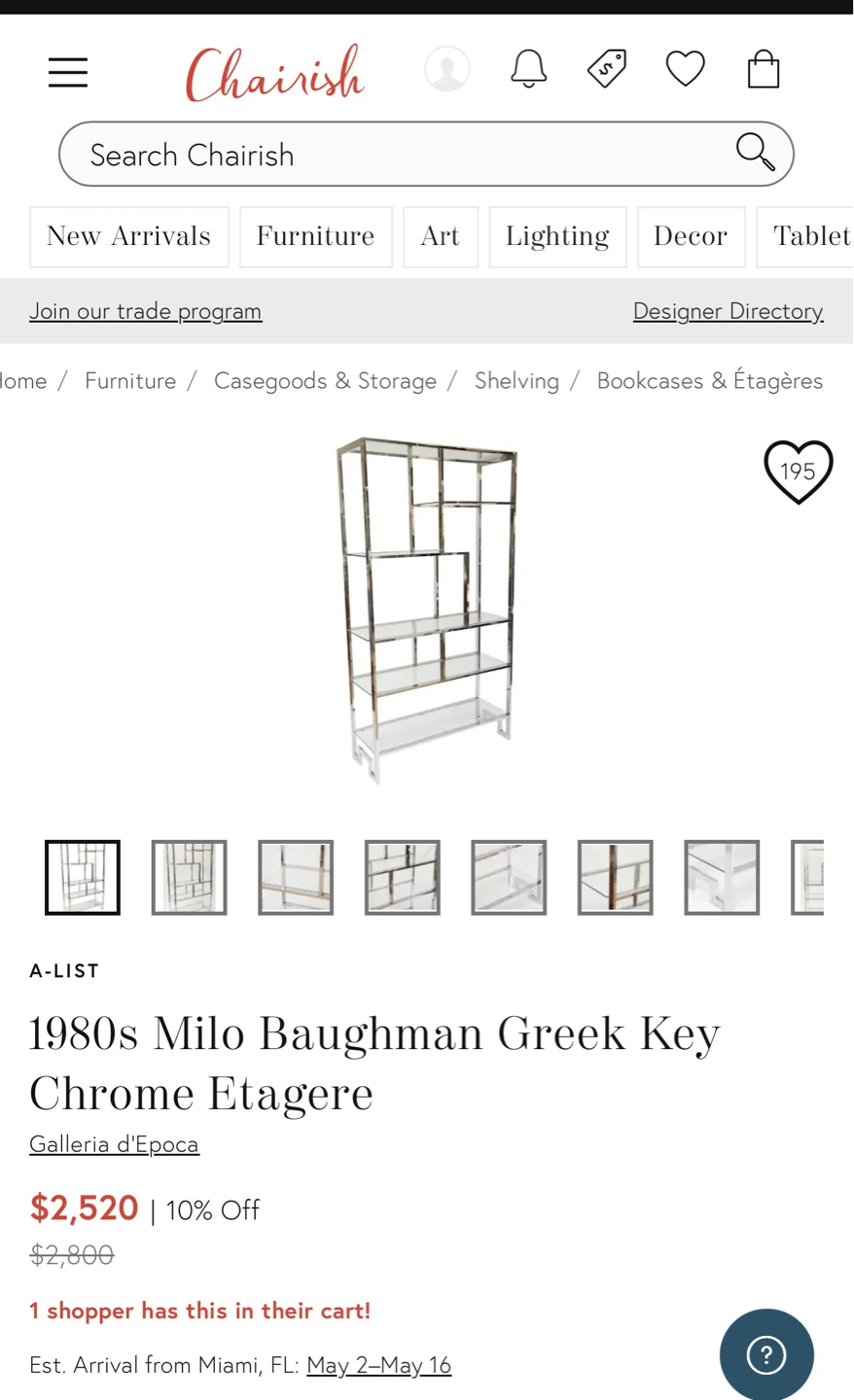 1980s Milo Baughman Greek Key Chrome Etagere
