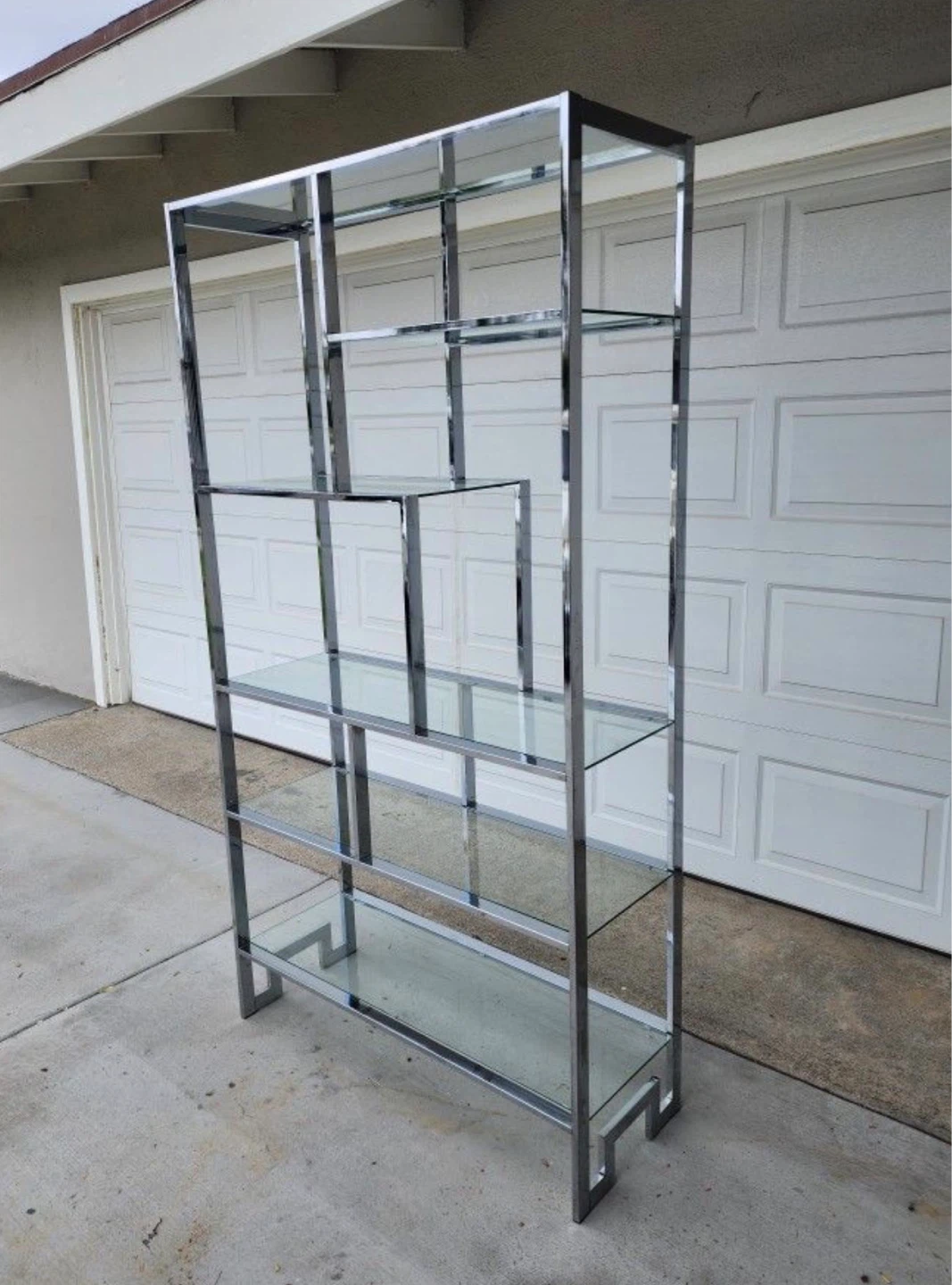 1980s Milo Baughman Greek Key Chrome Etagere - photo 3