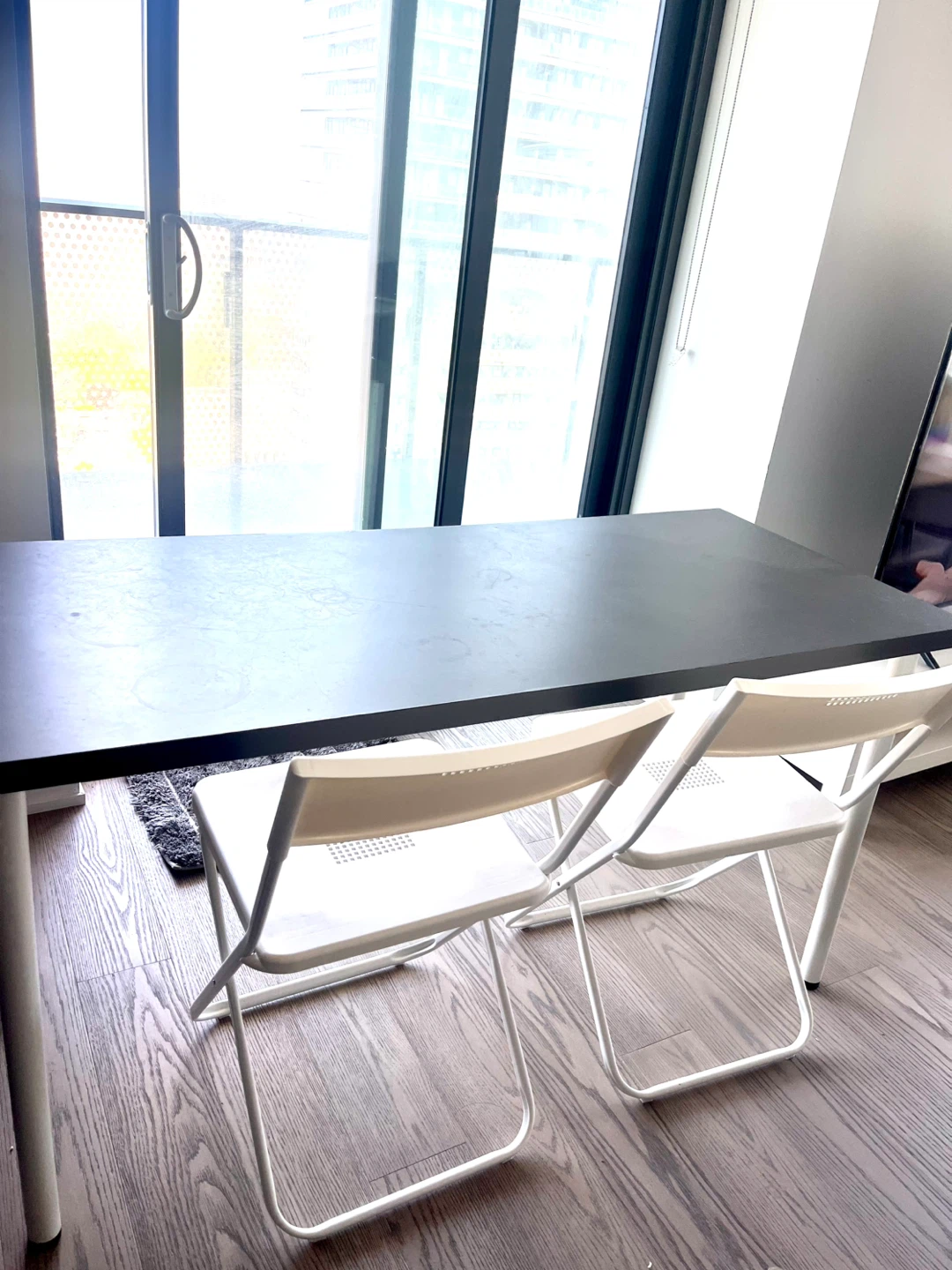 Dark Grey Dining Table with White Legs