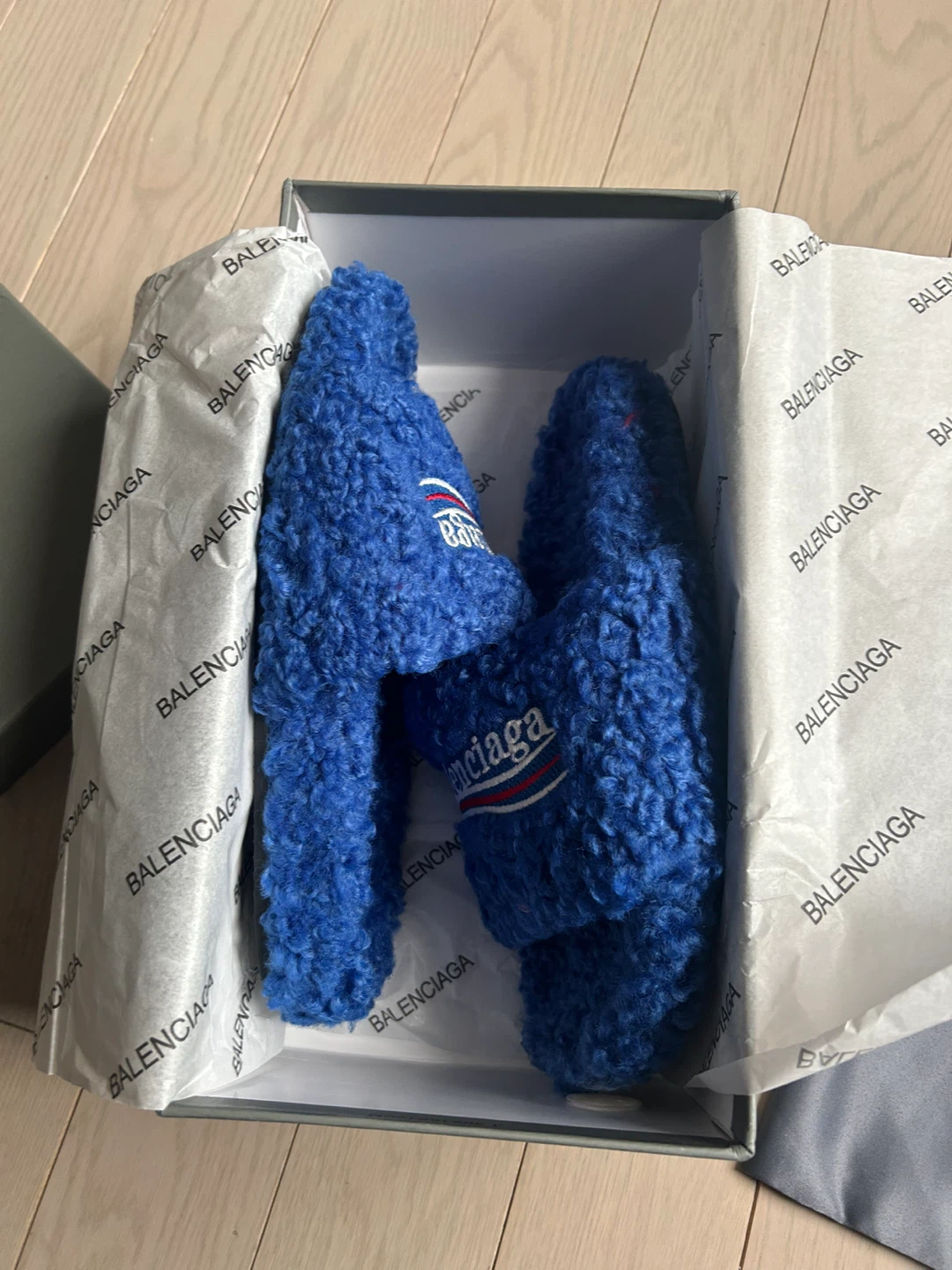 Balenciaga Blue Fuzzy Slippers
