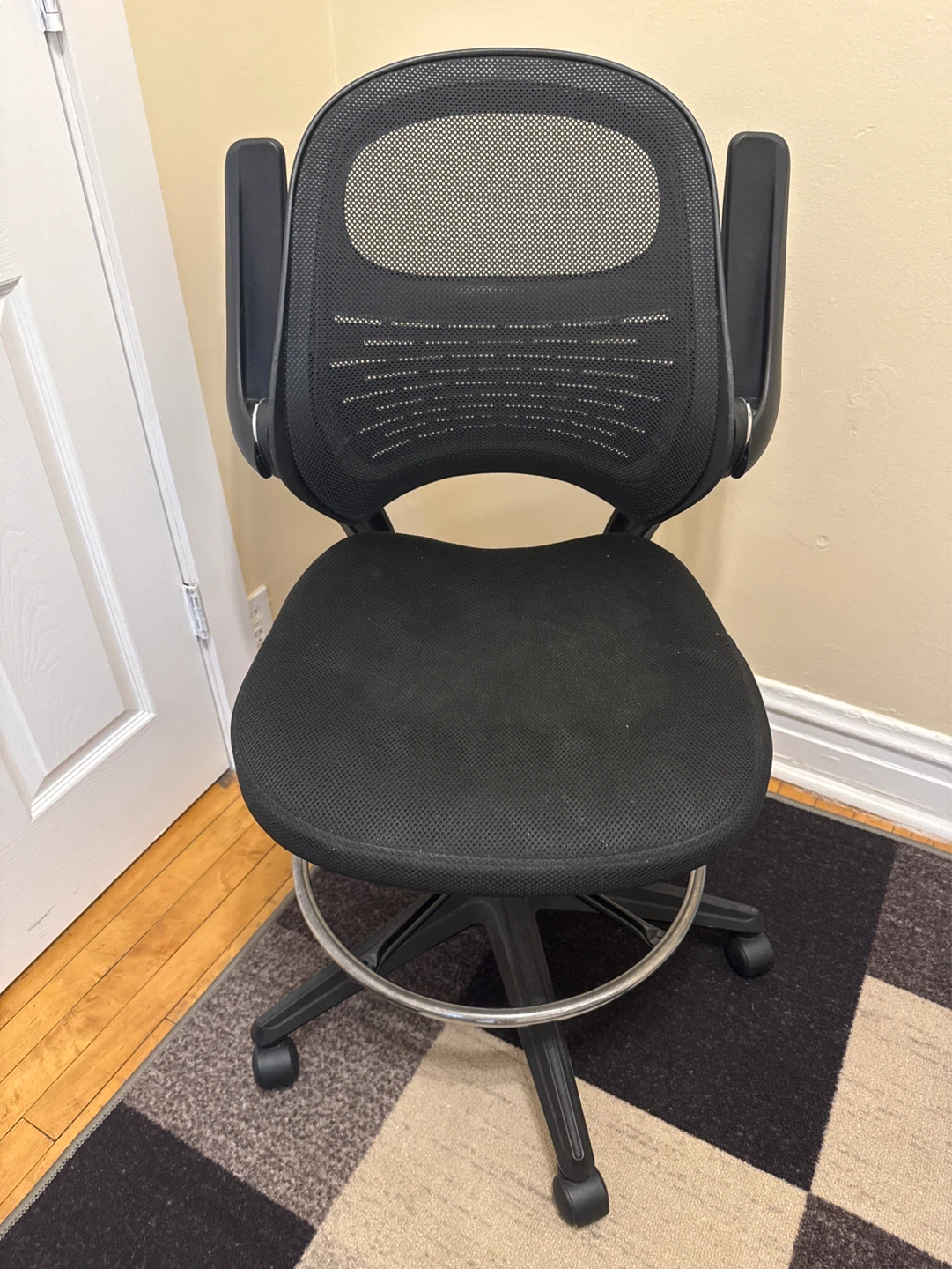 Black Mesh Drafting Chair with Foot Ring