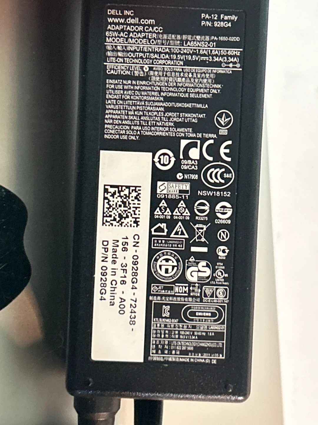 Dell laptop charger fat barrel 65 watt - photo 3