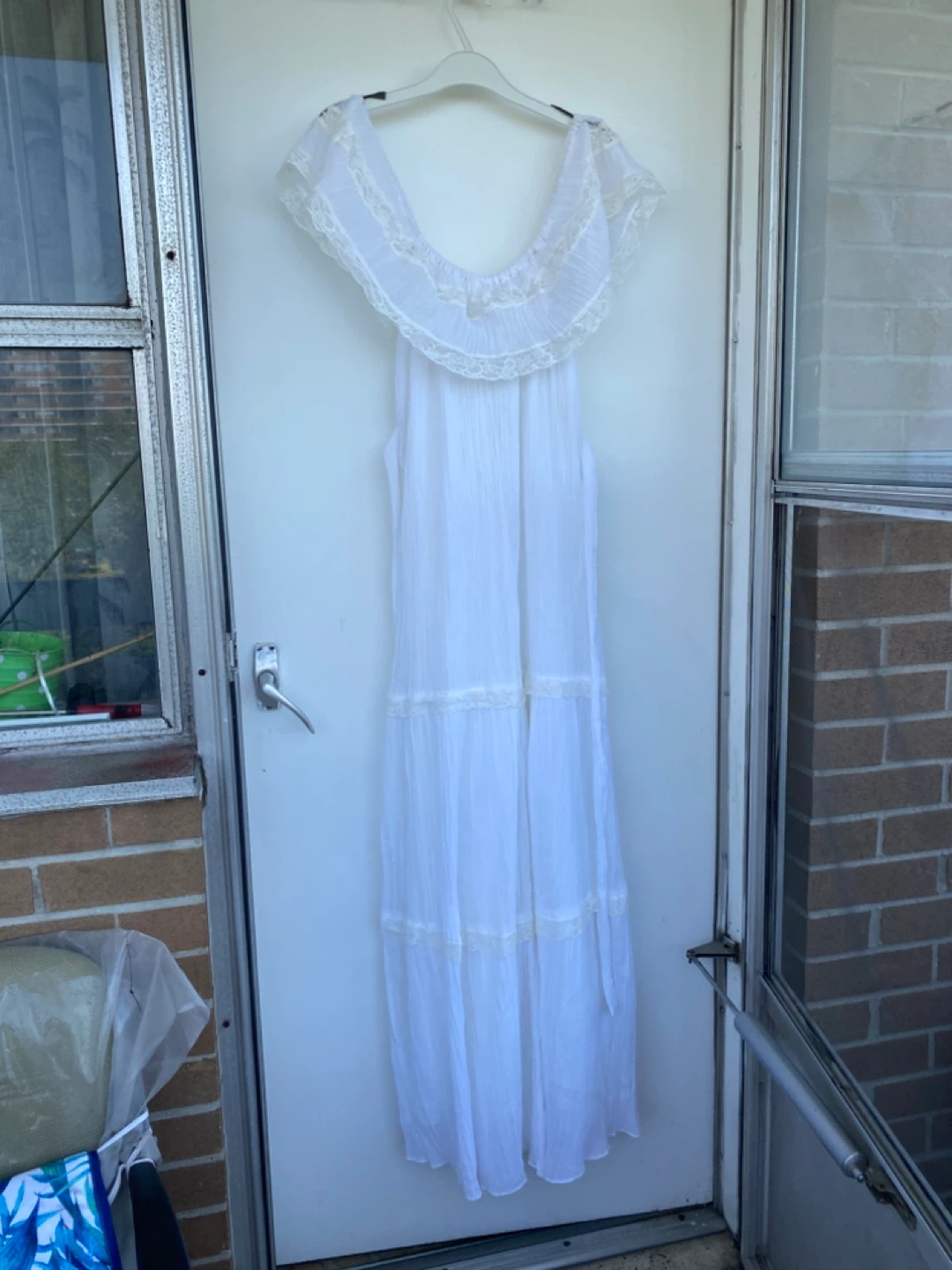 Vintage White Lace Trim Maxi Dress