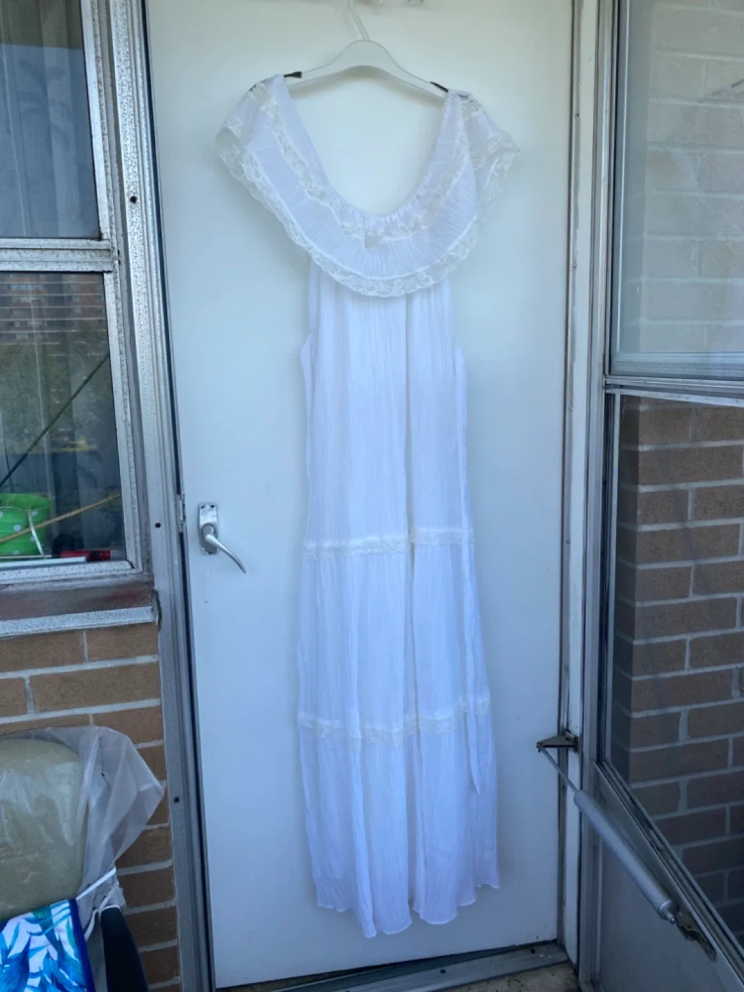 Vintage White Lace Trim Maxi Dress