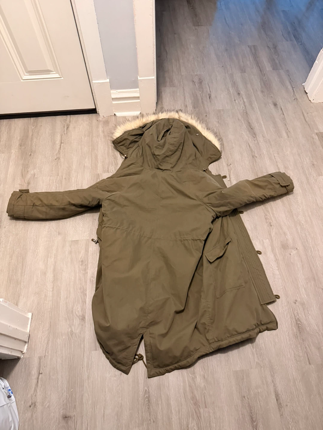 Olive Green Parka Jacket with Fur Hood - photo 2