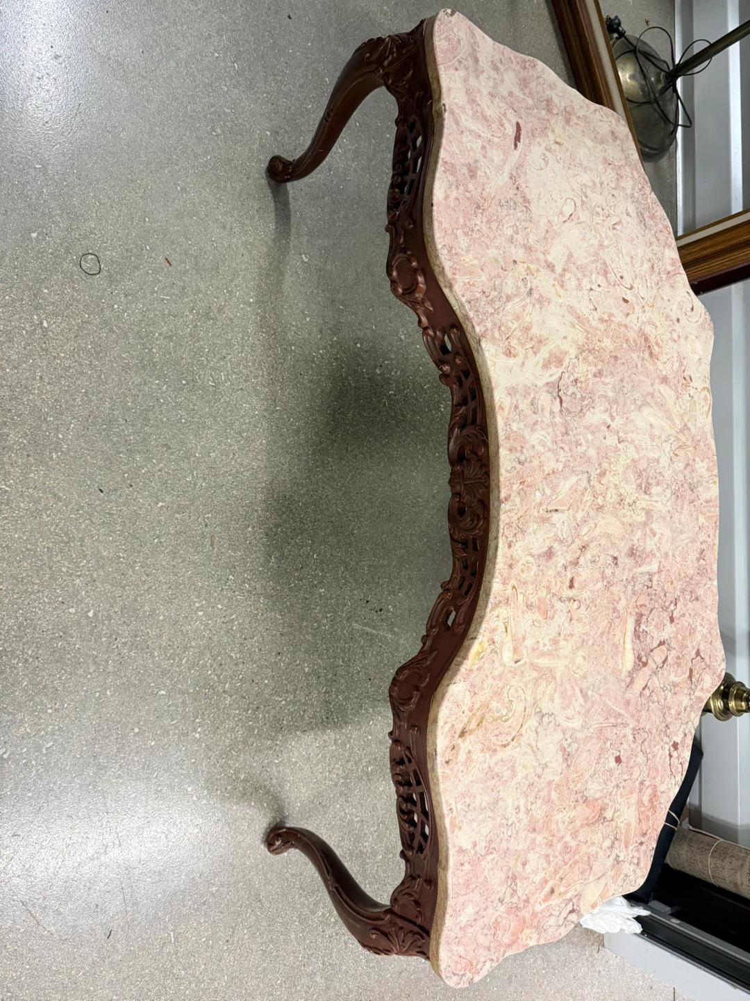 Vintage French Style Carved 1940's Coffee Table, Rose Marble - photo 2