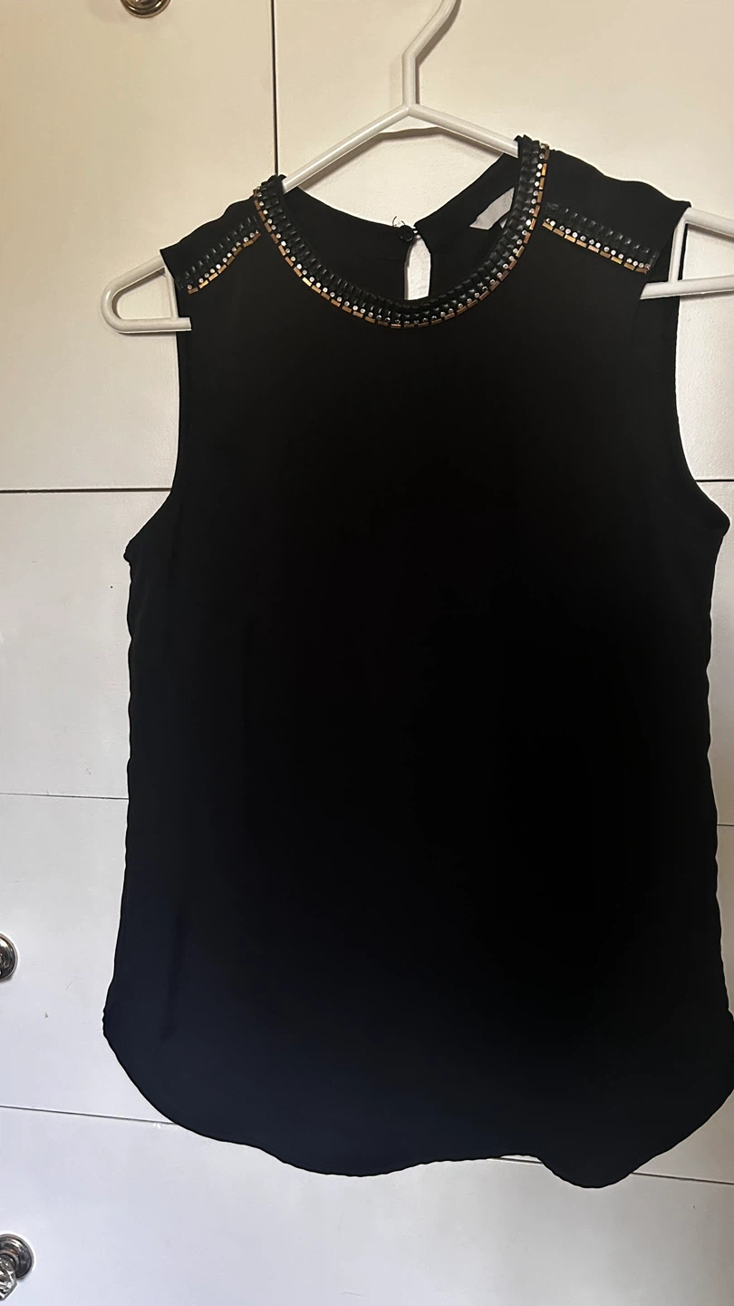 H&M Black Embellished Neck Sleeveless Top - Size 8