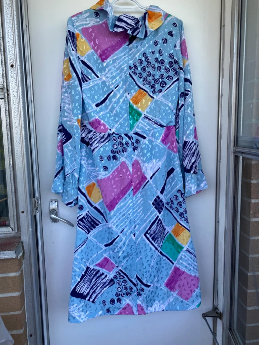 Vintage Blue Abstract Print Long Sleeve Dress - photo 2