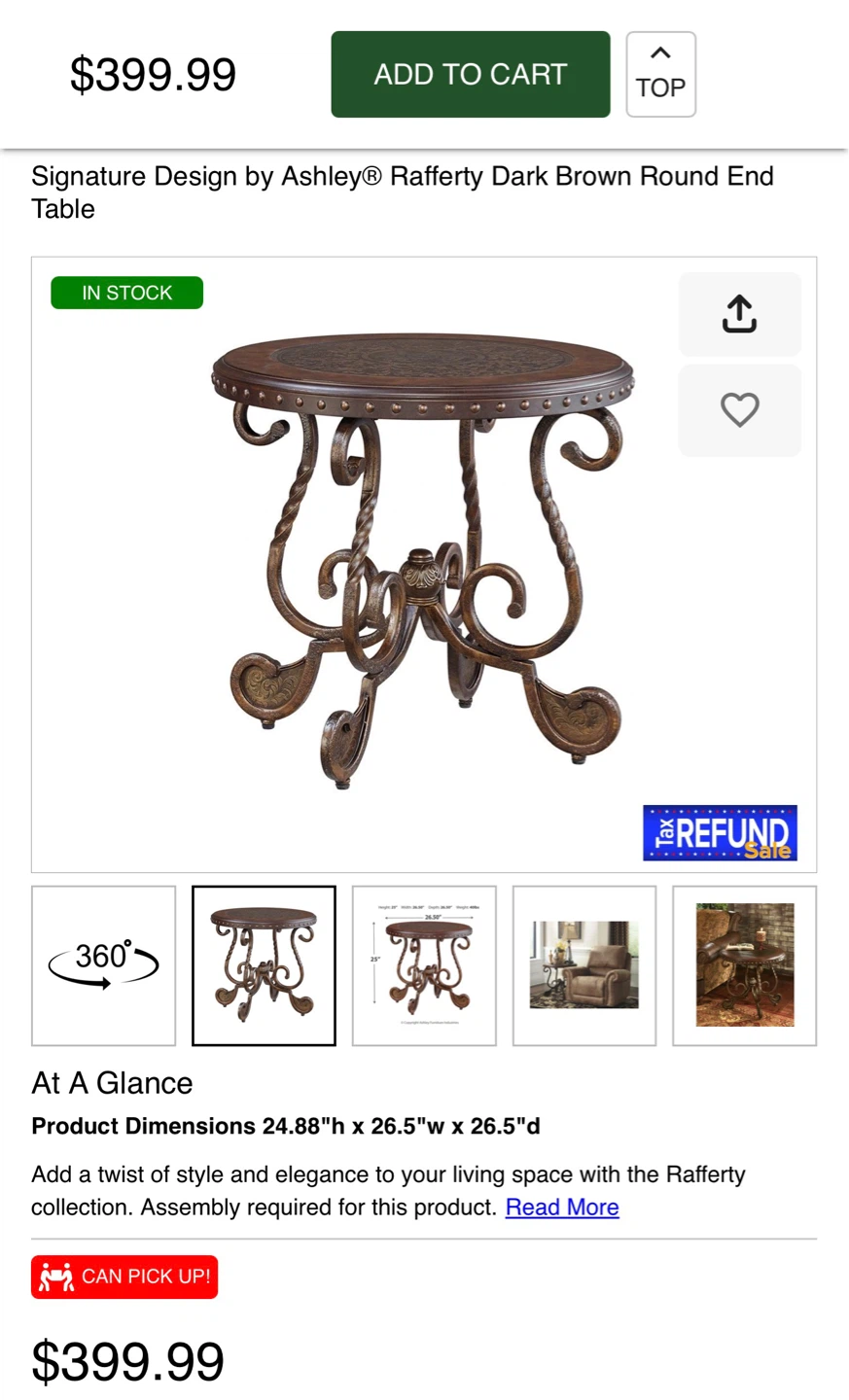 Signature Design Ashley Rafferty Dark Brown Round End Table - photo 2