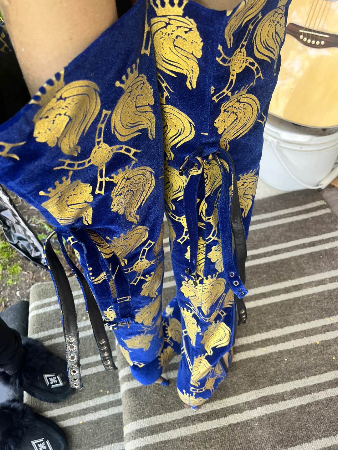 Blue Velvet Over-the-Knee Boots with Gold Lion Print - photo 4