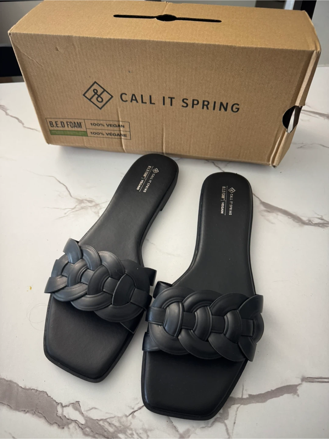 Call It Spring Black Braided Slides - Size 10