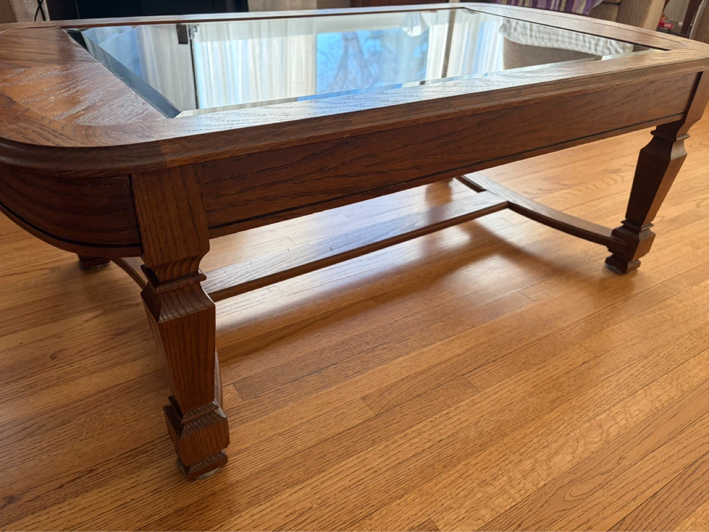 Oak Wood Coffee Table with Glass Top - photo 2