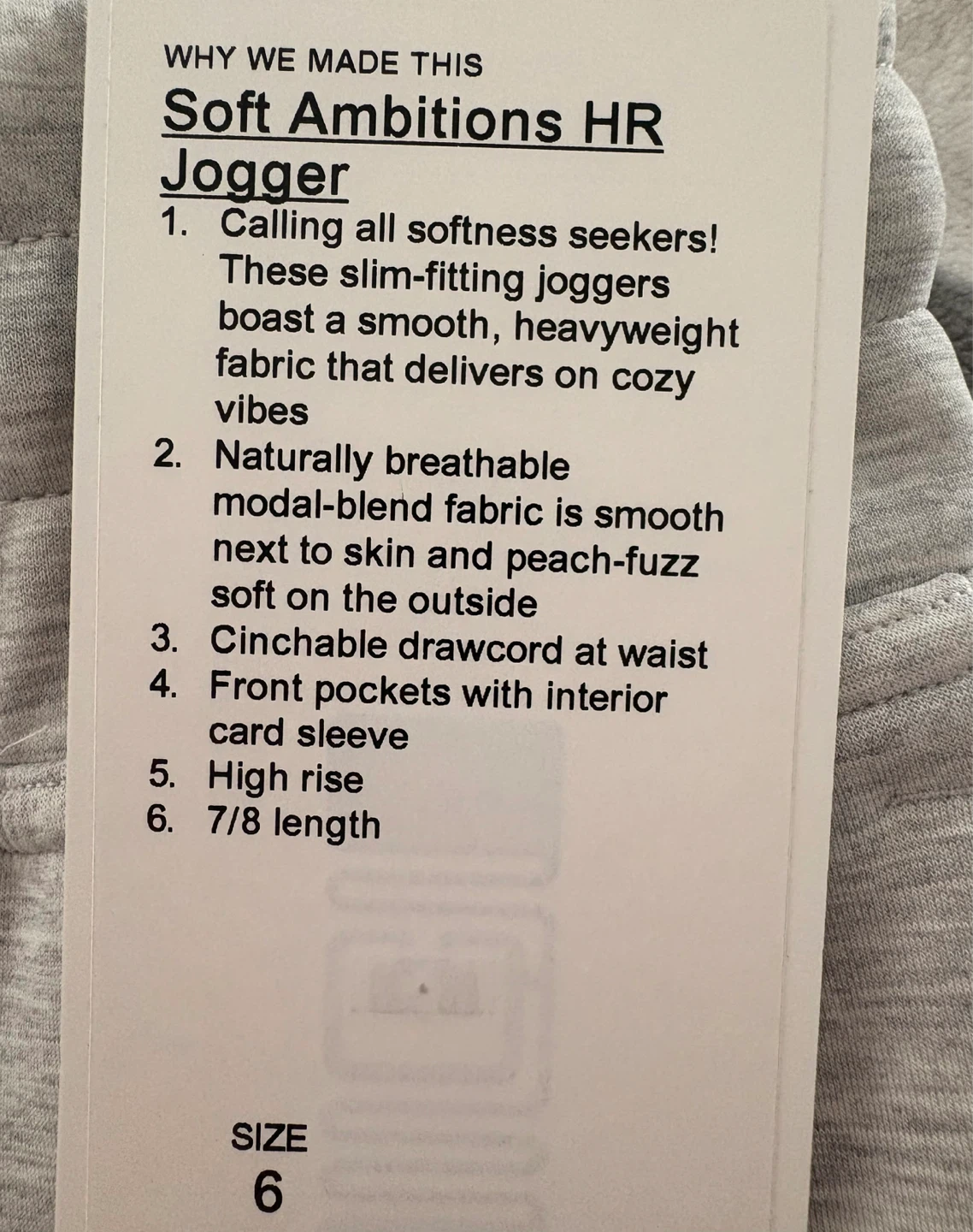 Lululemon Soft Ambitions HR Jogger Grey Size 6