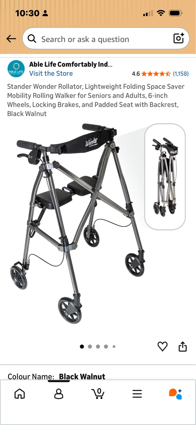 Able Life Space Saver Rollator, Black Walnut