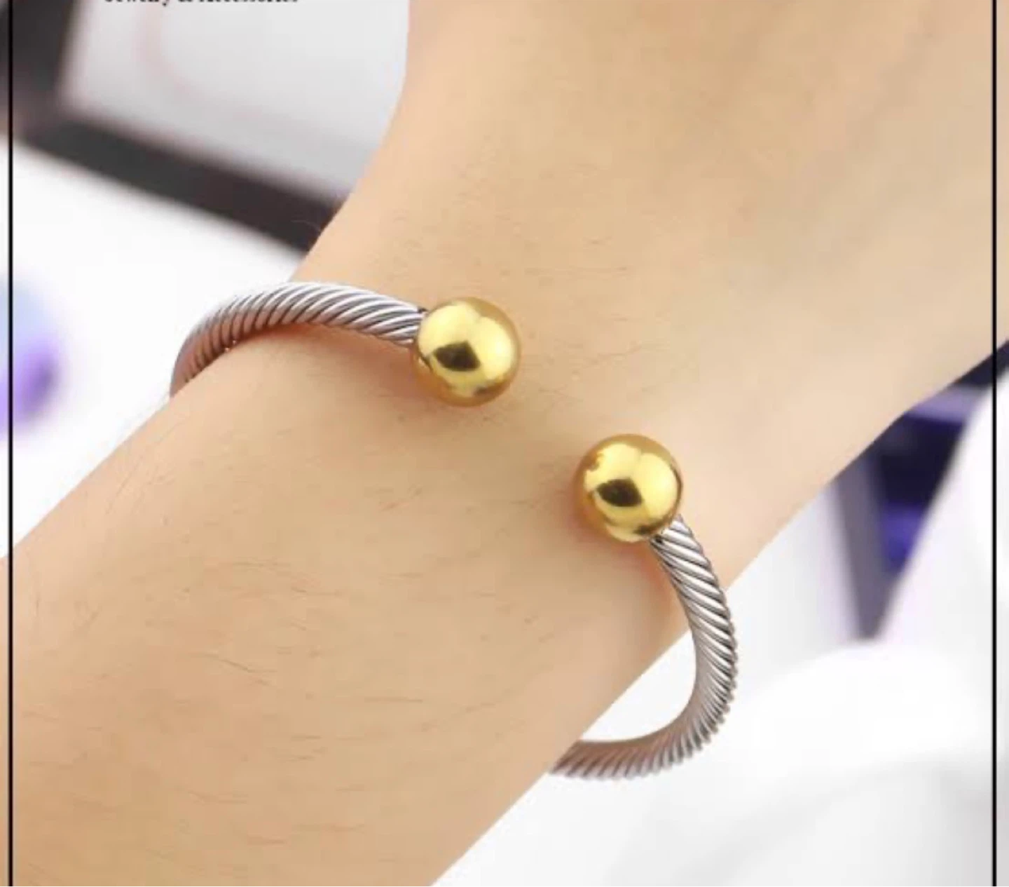 18k plated Bangle Bracelet with Gold Tone Balls
