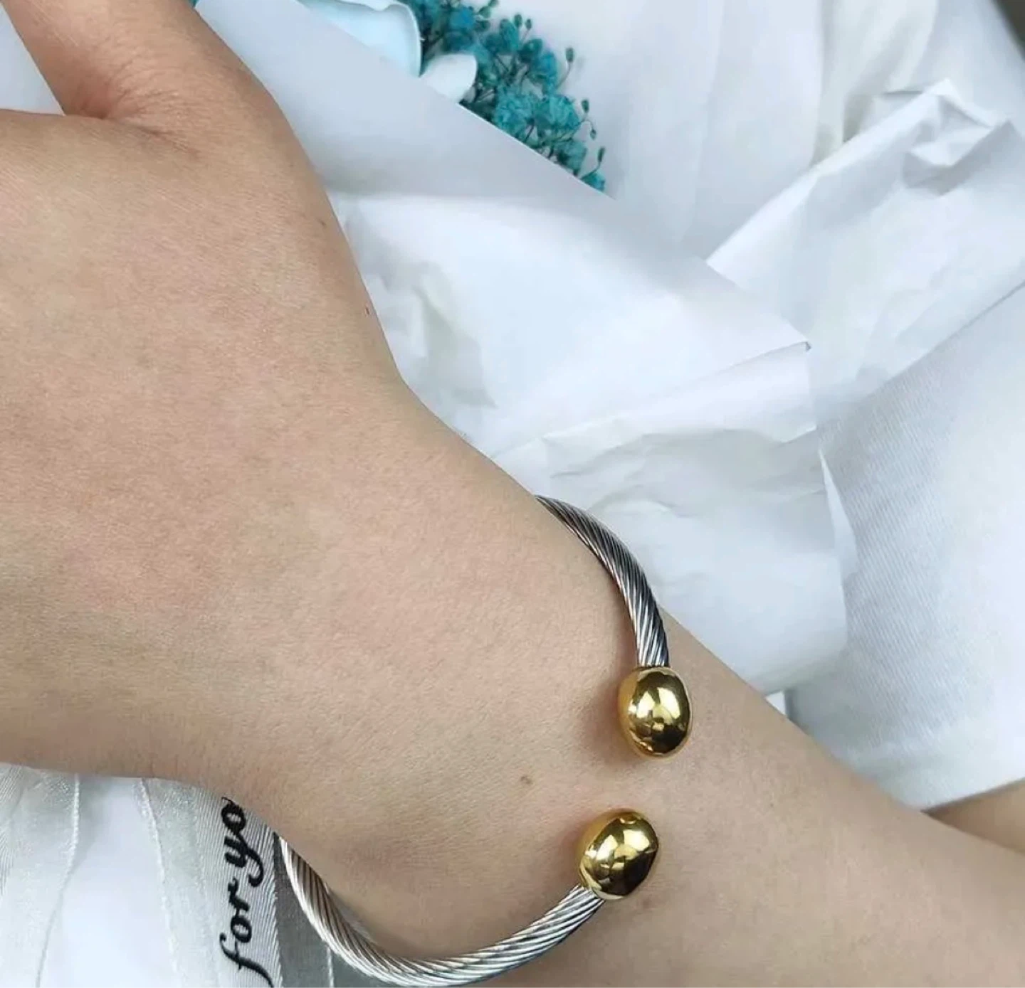 18k plated Bangle Bracelet with Gold Tone Balls - photo 2