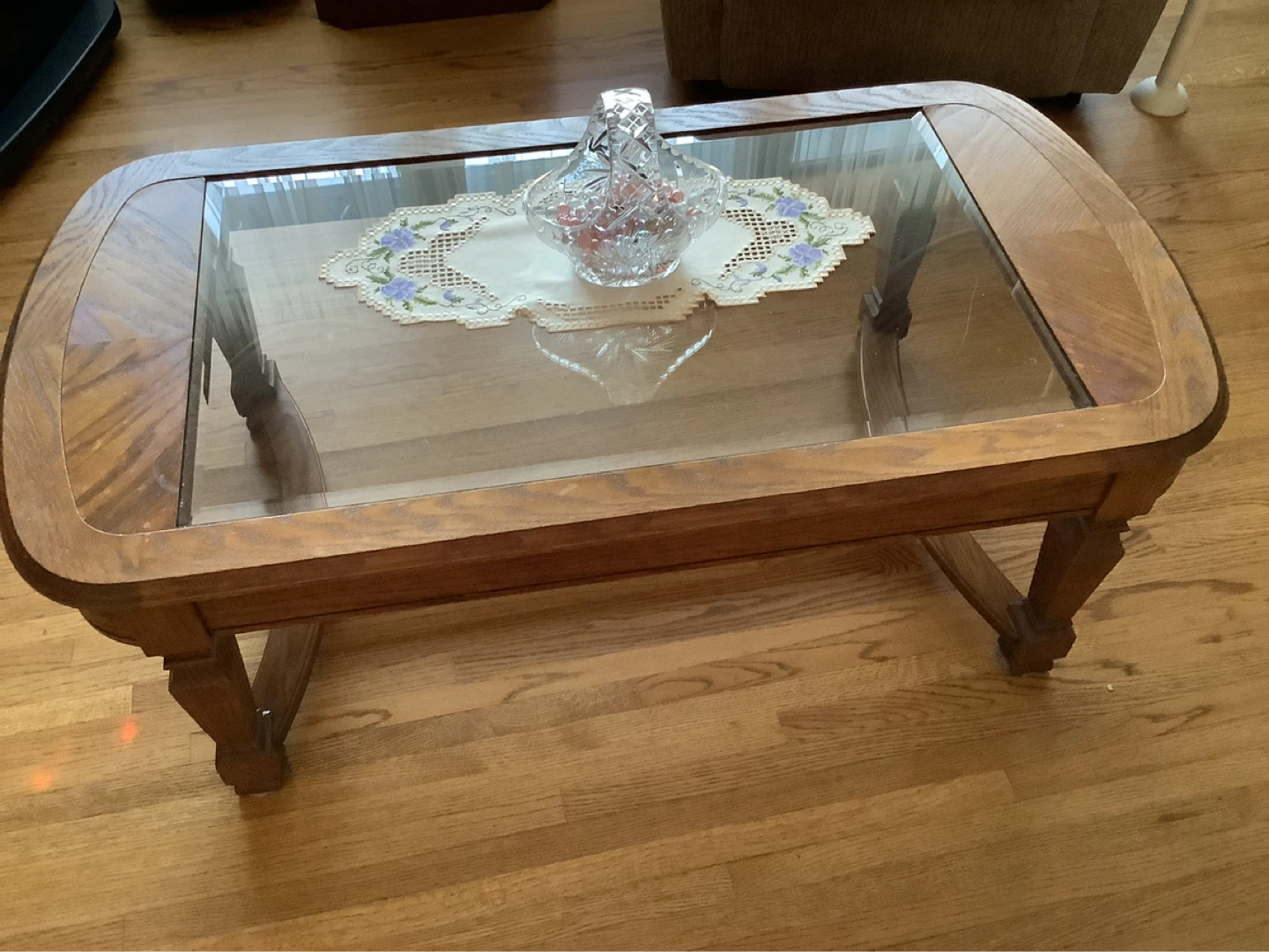 Oak Wood Coffee Table with Glass Top - photo 4