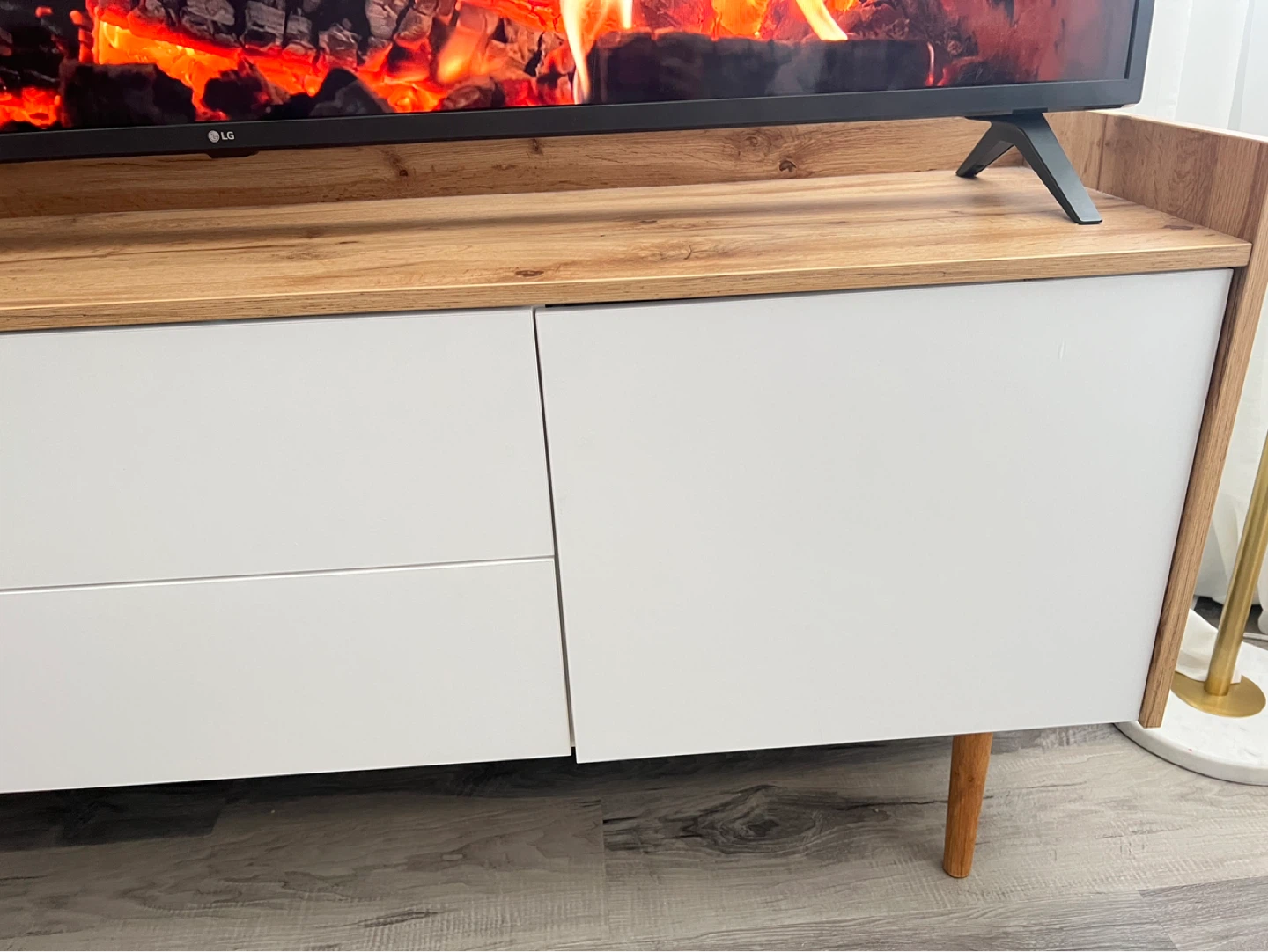 Modern White and Wood TV Stand with Storage - photo 3