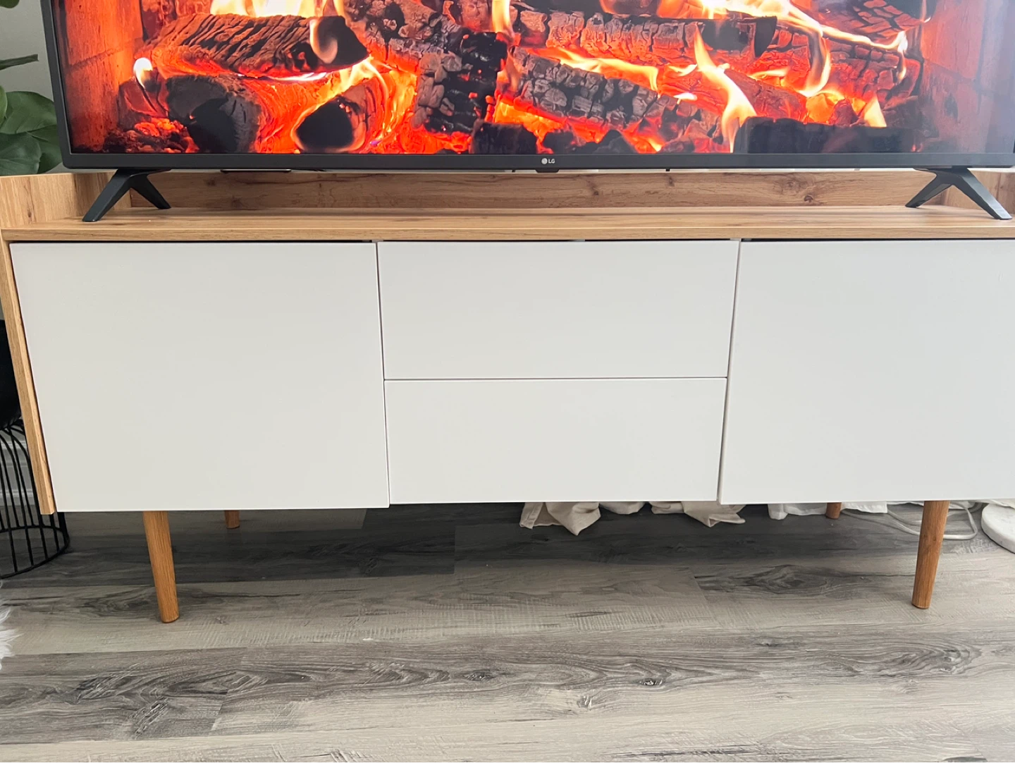 Modern White and Wood TV Stand with Storage - photo 5