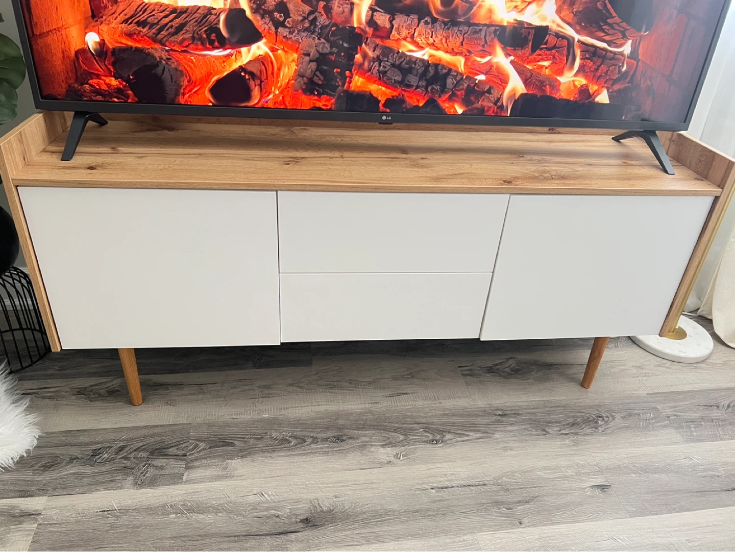 Modern White and Wood TV Stand with Storage - photo 2