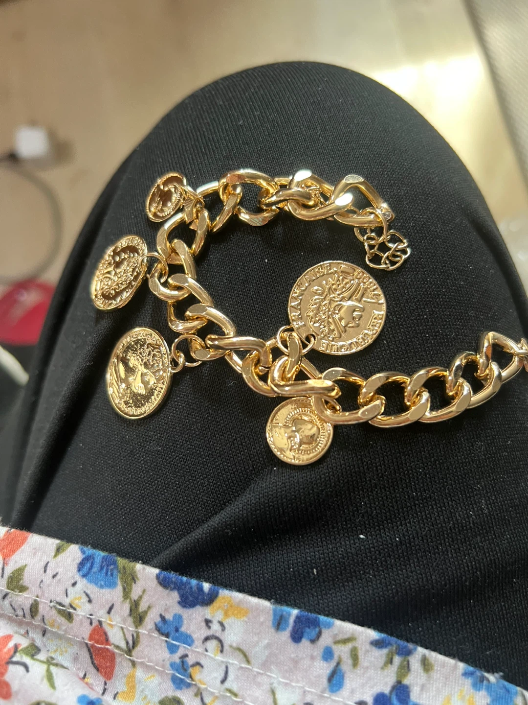 Gold Chain Bracelet with Coin Charms