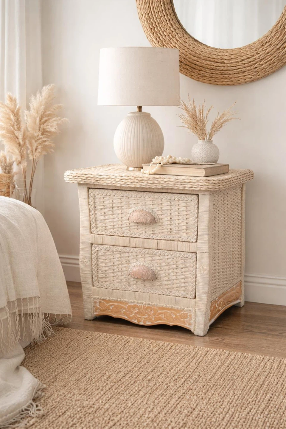 Vintage Pier 1 Imports Wicker Rattan Boho Nightstands