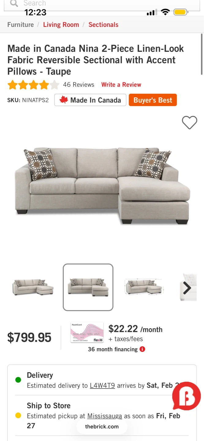 Nina 2-Piece Linen-Look Sectional - Taupe - photo 4