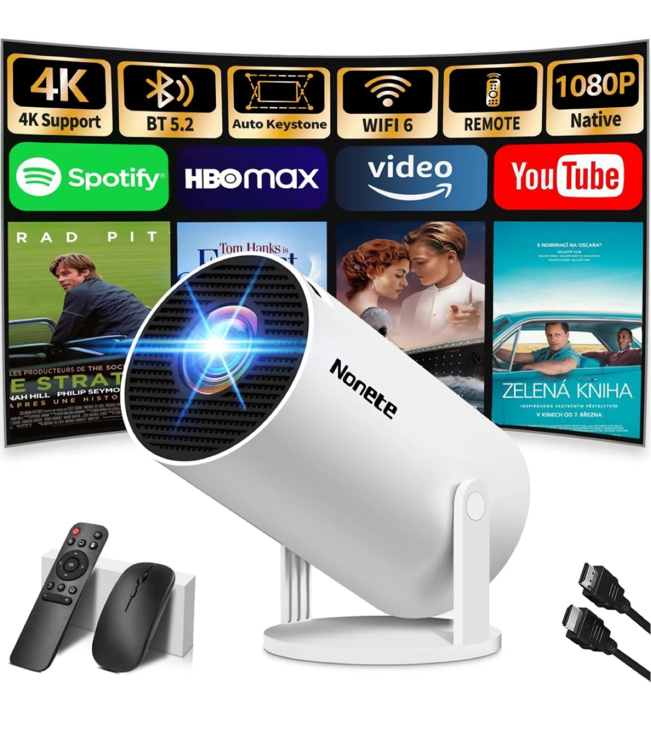 Nonete 4K Native Projector with WiFi 6 and Bluetooth