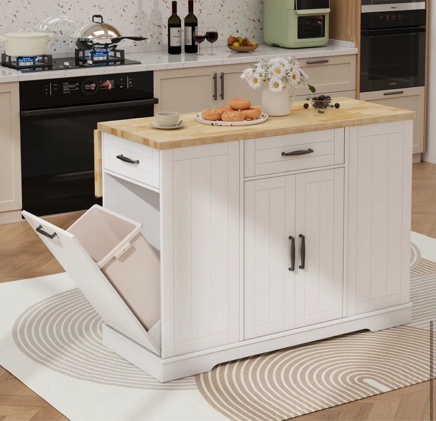 White Kitchen Island with Drop Leaf and Stools - photo 4