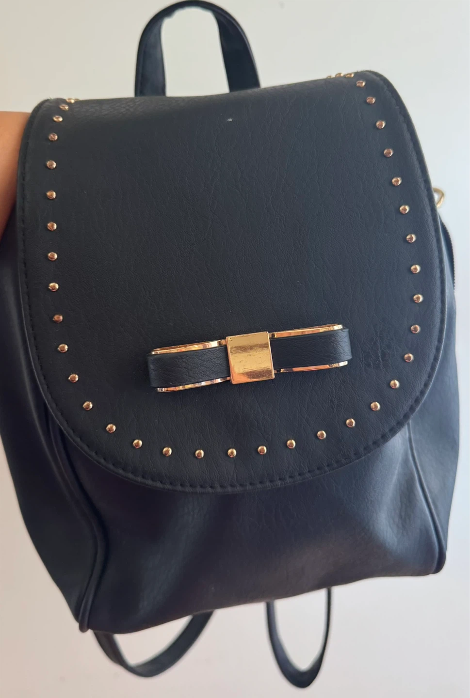 Black Ivy London Backpack with Gold Studs and Bow Detail