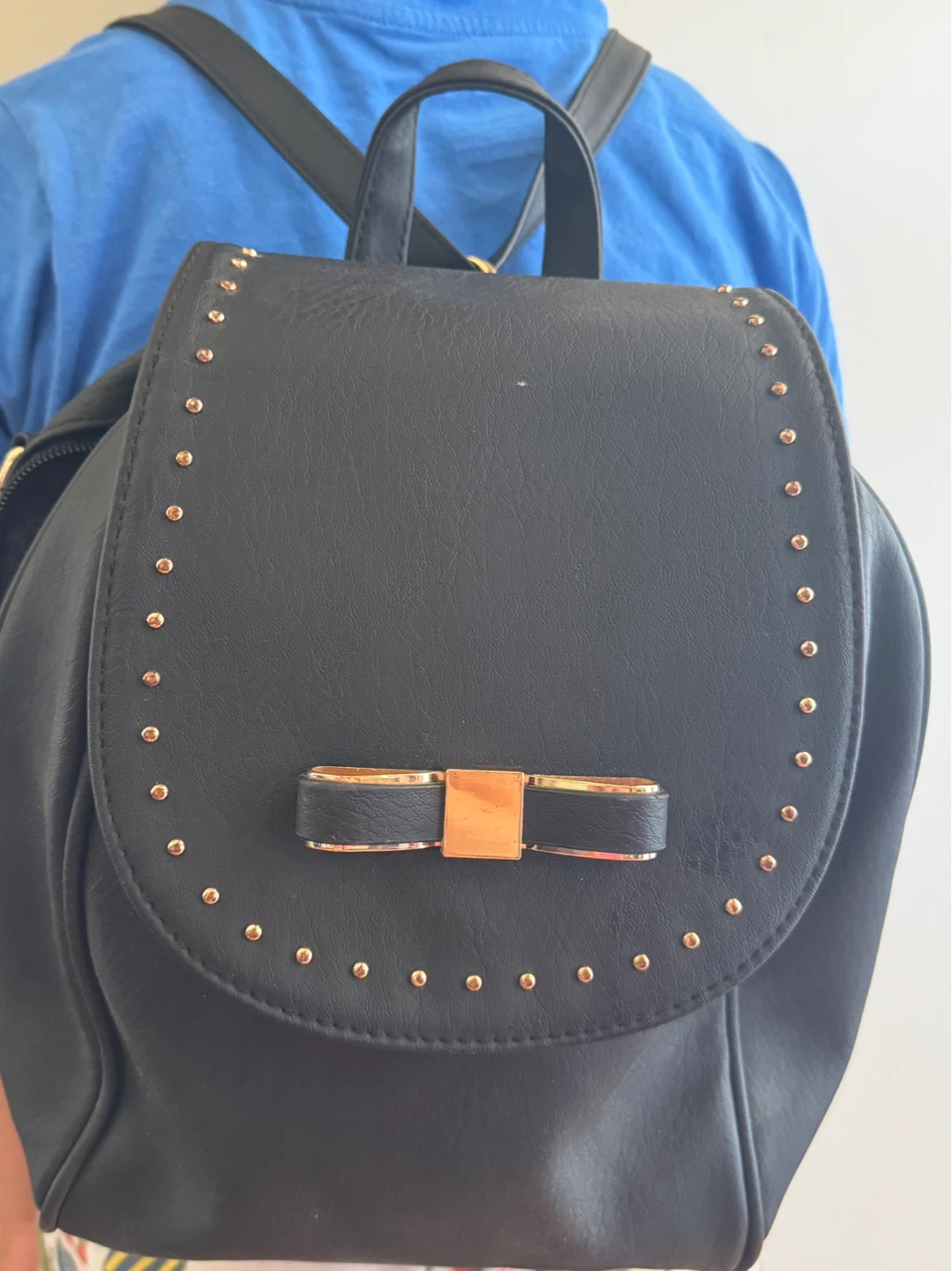 Black Ivy London Backpack with Gold Studs and Bow Detail - photo 2