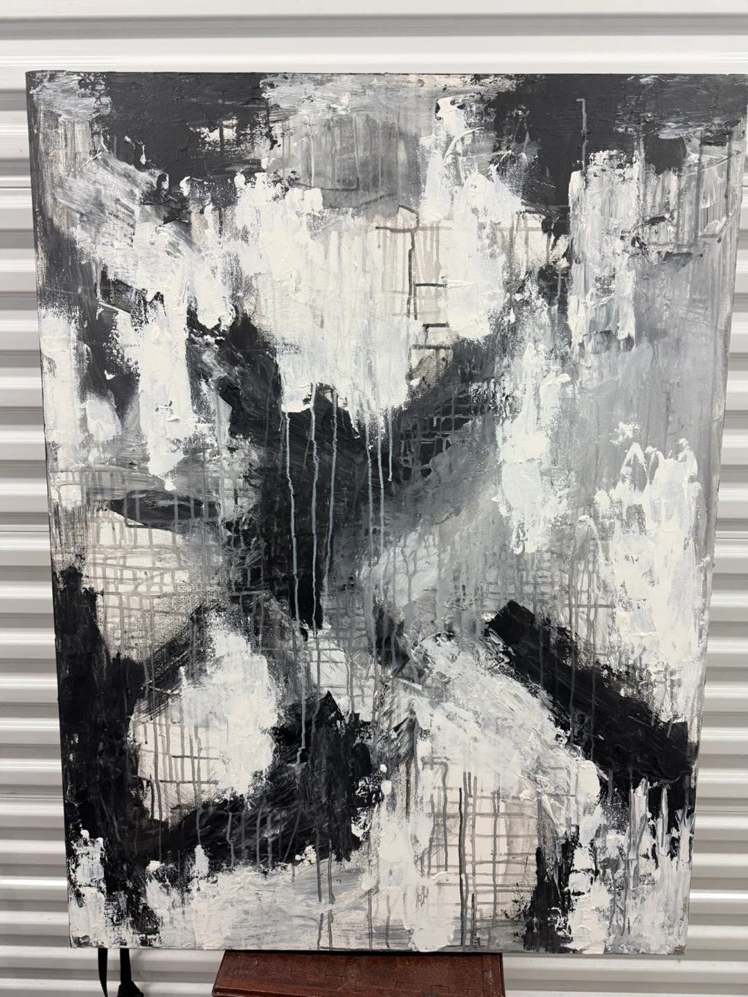 VTG Abstract Black and White Mixed Media Oil Painting35.5"