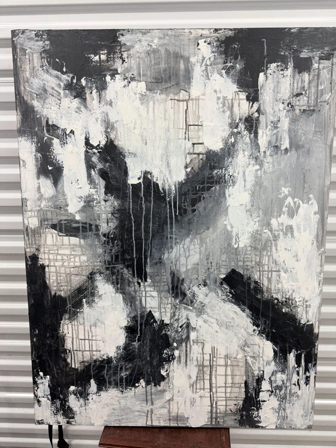 VTG Abstract Black and White Mixed Media Oil Painting35.5" - photo 2