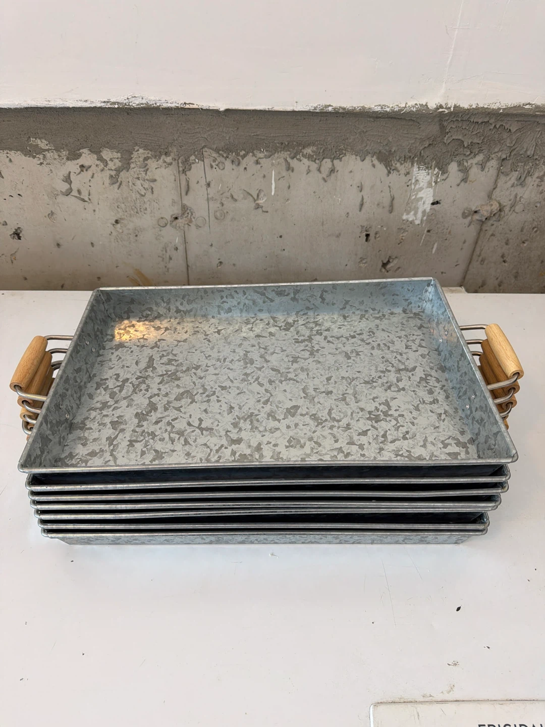 Galvanized Metal Trays with Wood Handles - Set of 7
