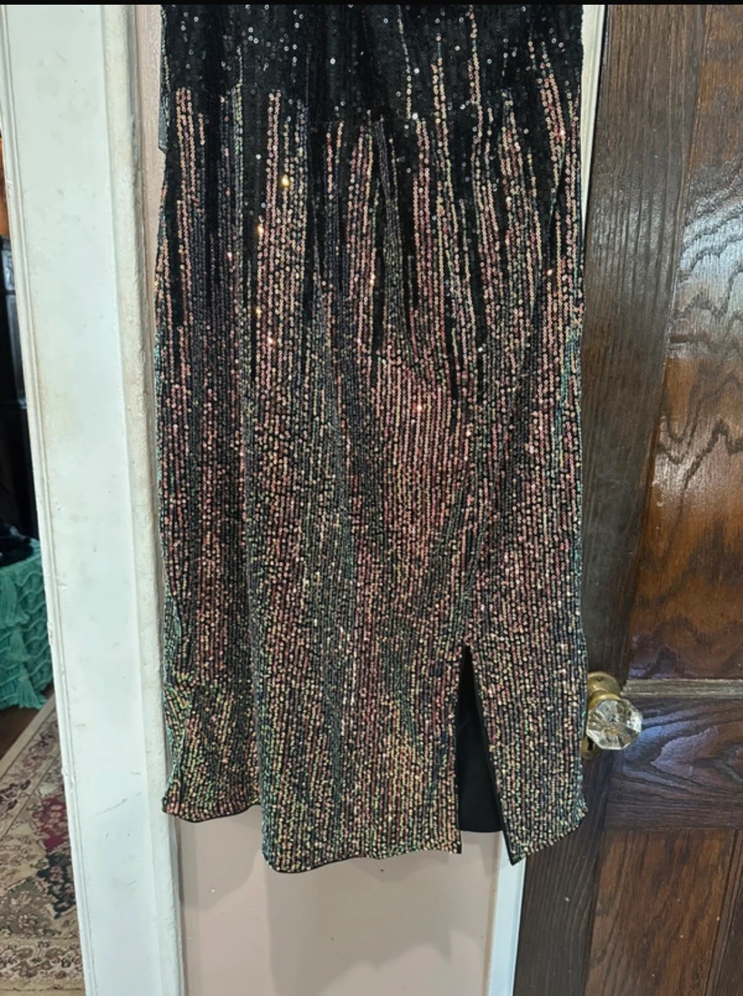 One-Shoulder Sequin Ombre Midi Dress in Black and Rose Gold - photo 2