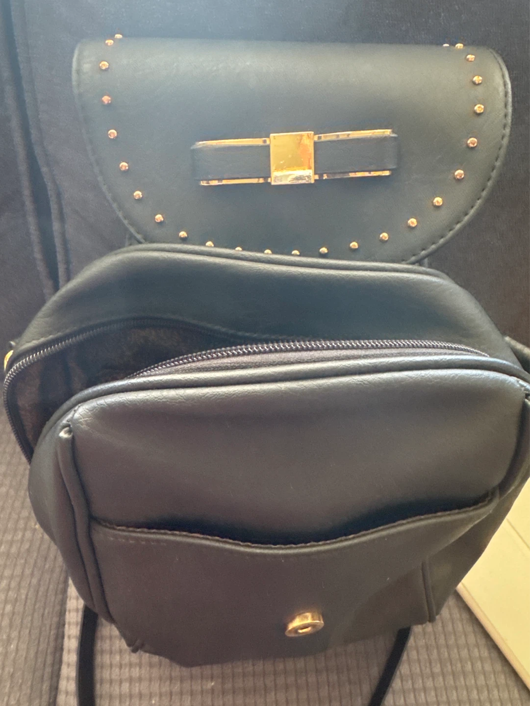 Black Ivy London Backpack with Gold Studs and Bow Detail - photo 5