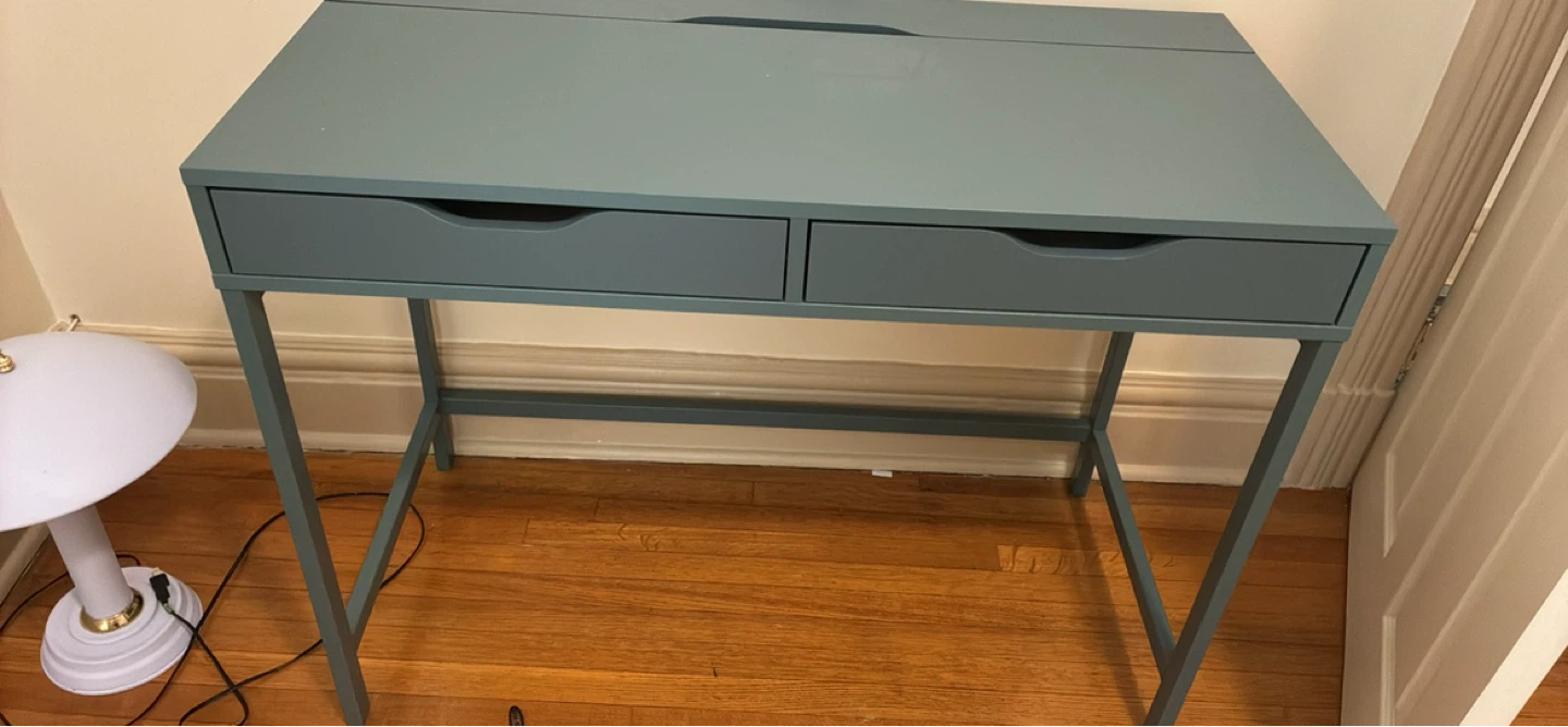 Blue/teal desk.