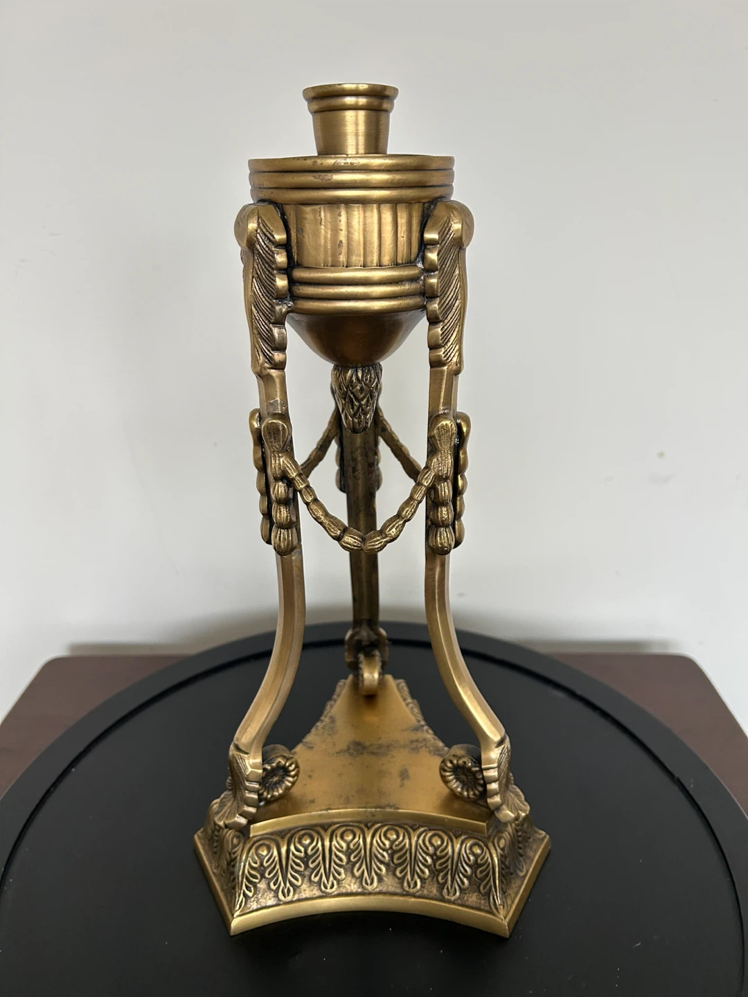 Vintage Neoclassical Brass Tripod Candlestick Holder