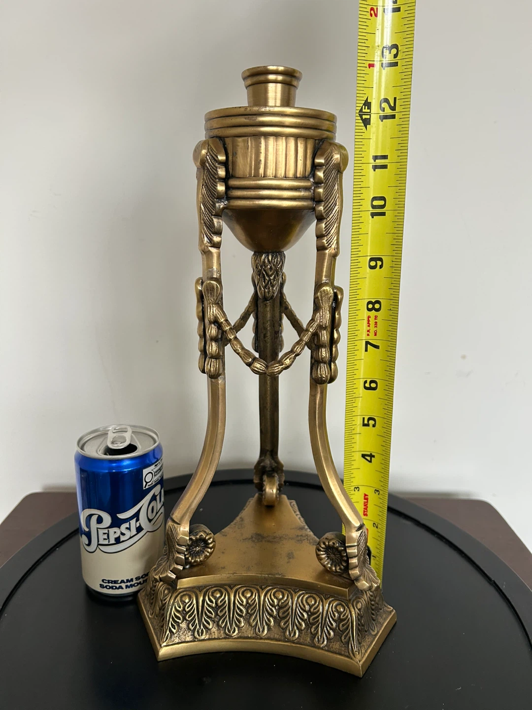 Vintage Neoclassical Brass Tripod Candlestick Holder - photo 3