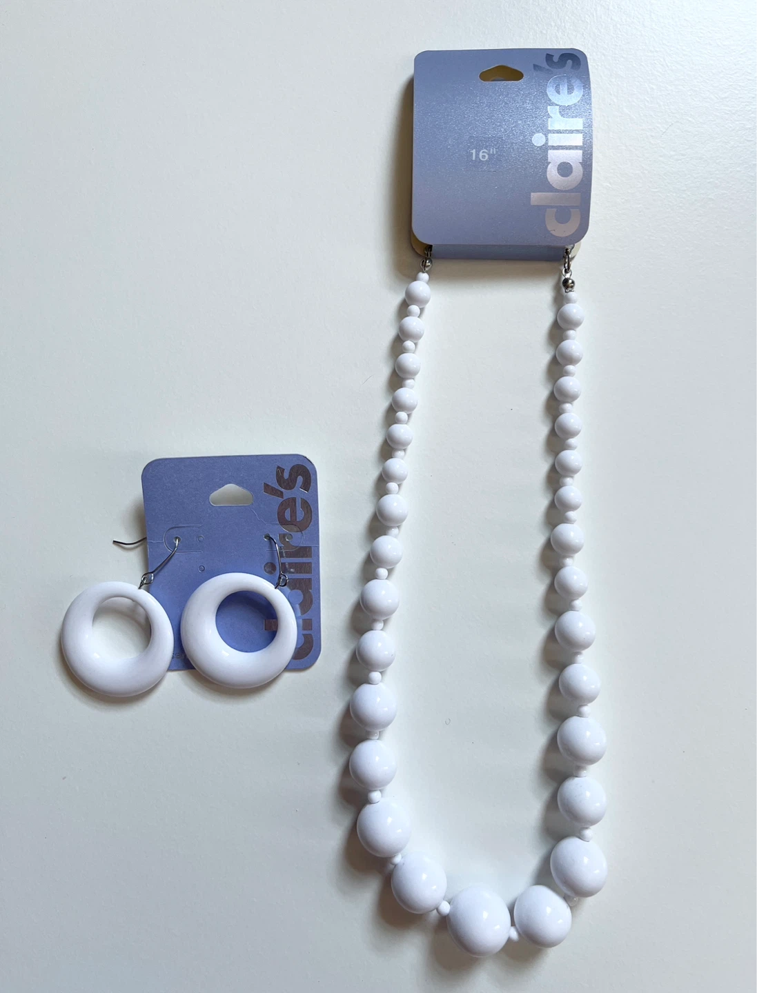 Claire's White Bead Necklace and Hoop Earrings Set