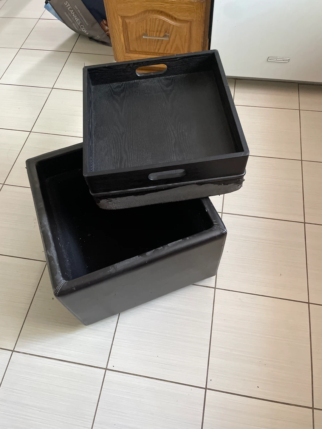 Black Storage Ottoman with Tray - photo 2
