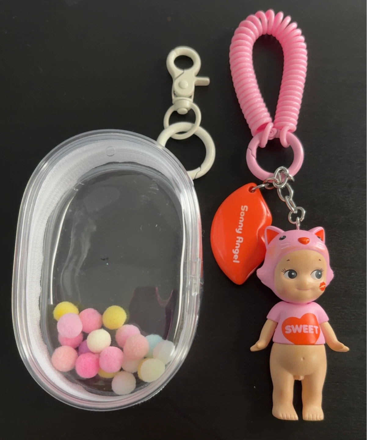 Sonny Angel Cat Charm Keychain & Clear Pouch