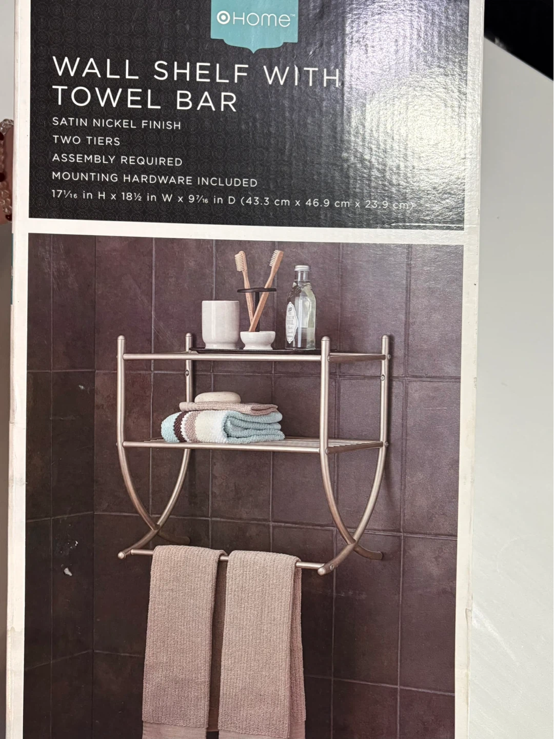 O-Home Wall Shelf with Towel Bar - Satin Nickel