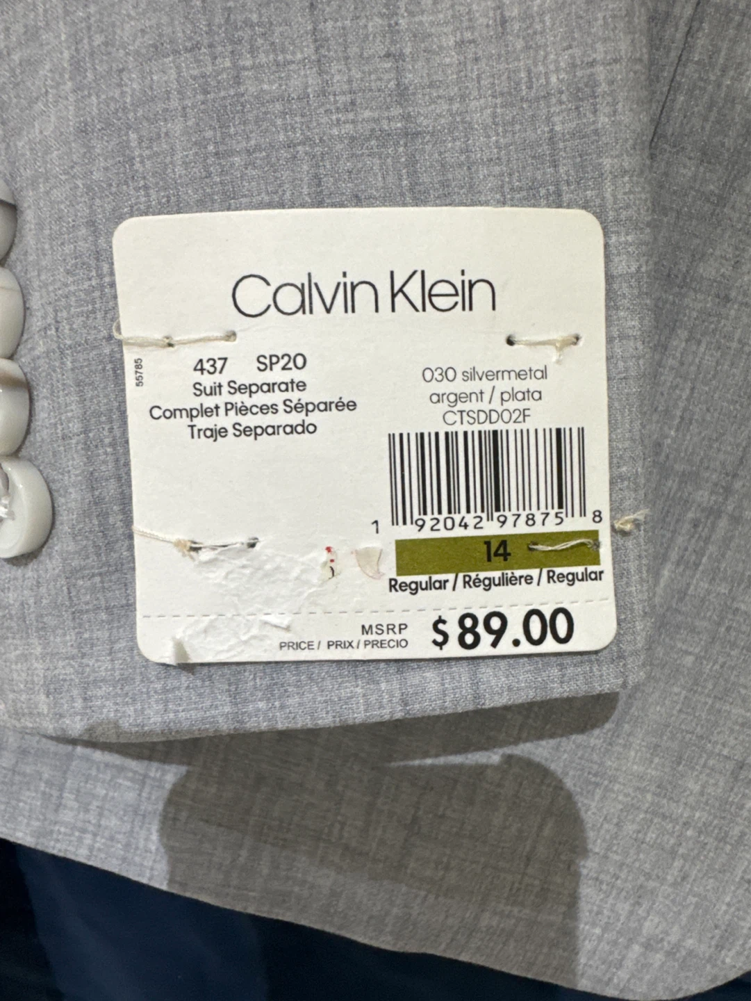 Calvin Klein Slim Fit Suit Separates Blazer - Grey, Size 14